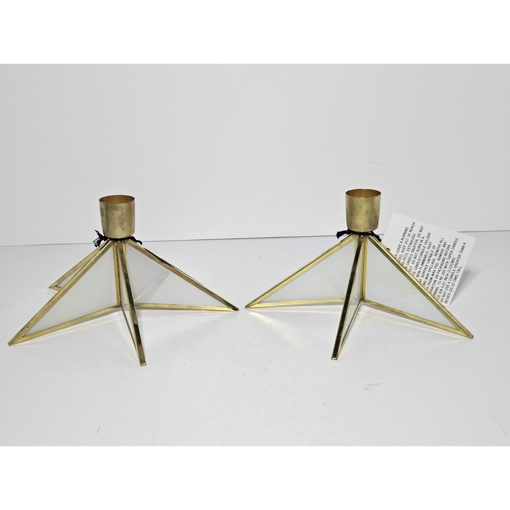 Set of 2 Target Star Taper Candle Holders Gold Brass Leaded Glass Christmas NWT - Picture 7 of 7
